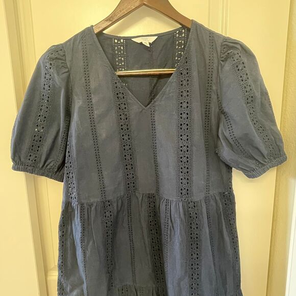 Time and Tru Women's Blue Eyelet with Puff Sleeves Mini Dress Sizes XS - Picture 6 of 9